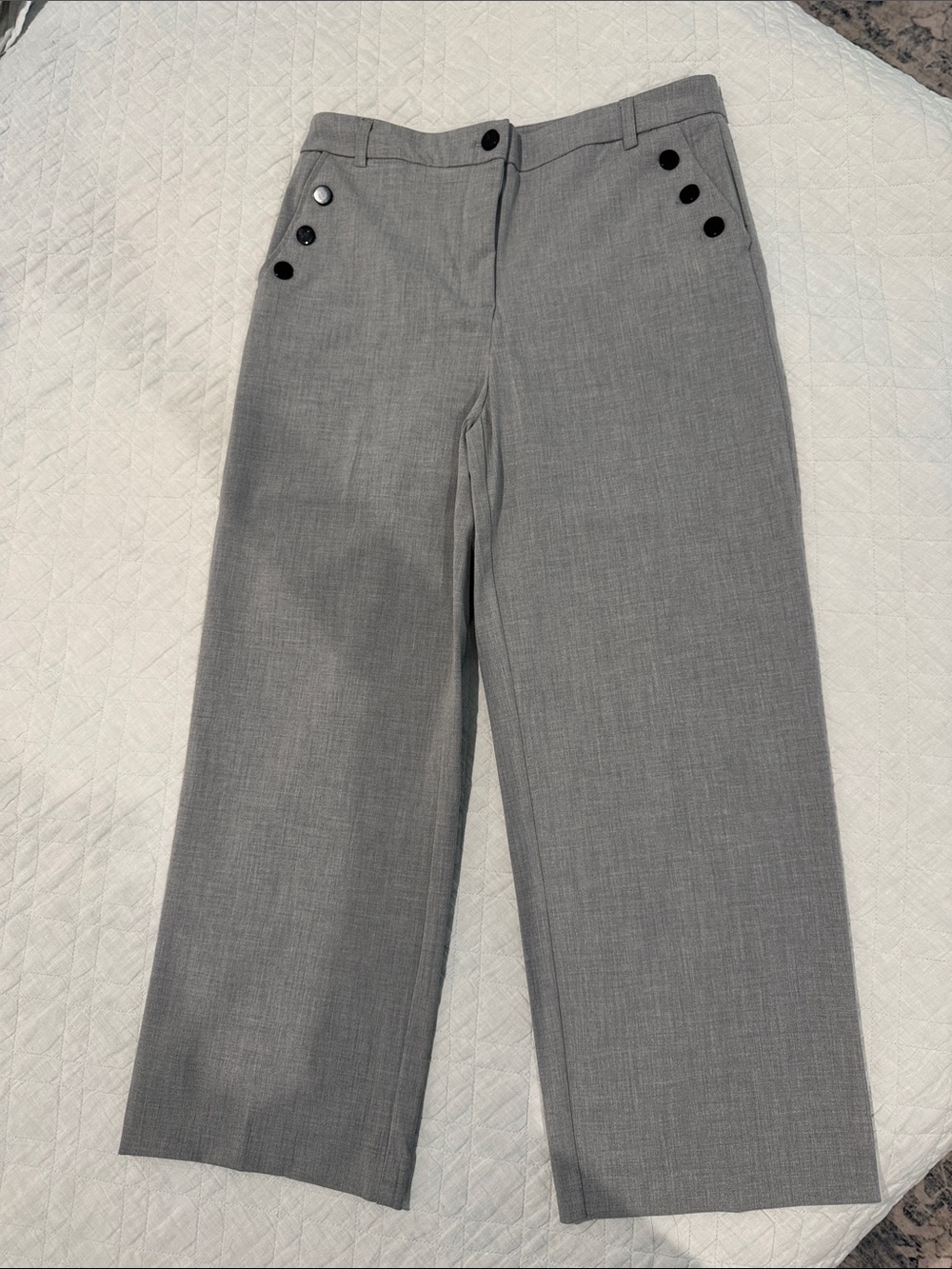 Rachel Zoe Gray Wide-Leg Trousers with Black Button Accents